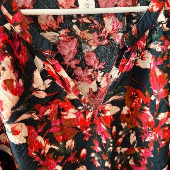 Red Floral Motherhood Maternity Blouse Size Medium Business Casual Office Green - Picture 2 of 10